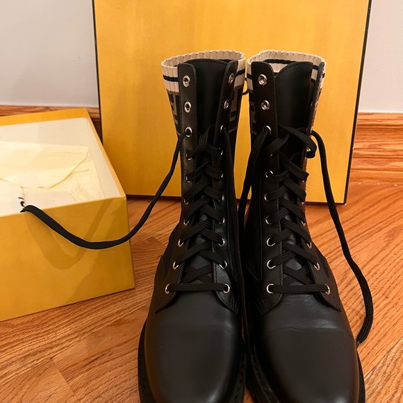 Fendi Knit Leather Combat Boots - Picture 5 of 5